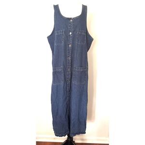 Expression Vintage Blue Denim Sleeveless Button Front Midi Dress Prairie Boho